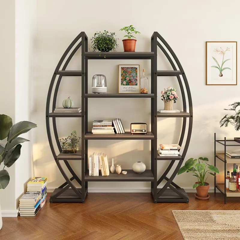 Tribesigns Bookcases & Bookshelves|Bookcases & Bookshelves*Industrial Bookshelf, Oval Triple Wide Etagere Bookcases Display Shelves