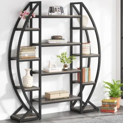 Tribesigns Bookcases & Bookshelves|Bookcases & Bookshelves*Industrial Bookshelf, Oval Triple Wide Etagere Bookcases Display Shelves