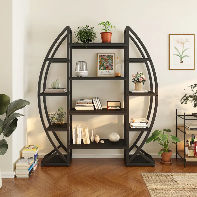 Tribesigns Bookcases & Bookshelves|Bookcases & Bookshelves*Industrial Bookshelf, Oval Triple Wide Etagere Bookcases Display Shelves