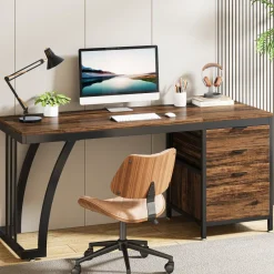 Tribesigns Desks*Industrial Computer Desk, 59" Study Desk with Reversible Drawer Cabinet