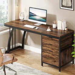 Tribesigns Desks*Industrial Computer Desk, 59" Study Desk with Reversible Drawer Cabinet