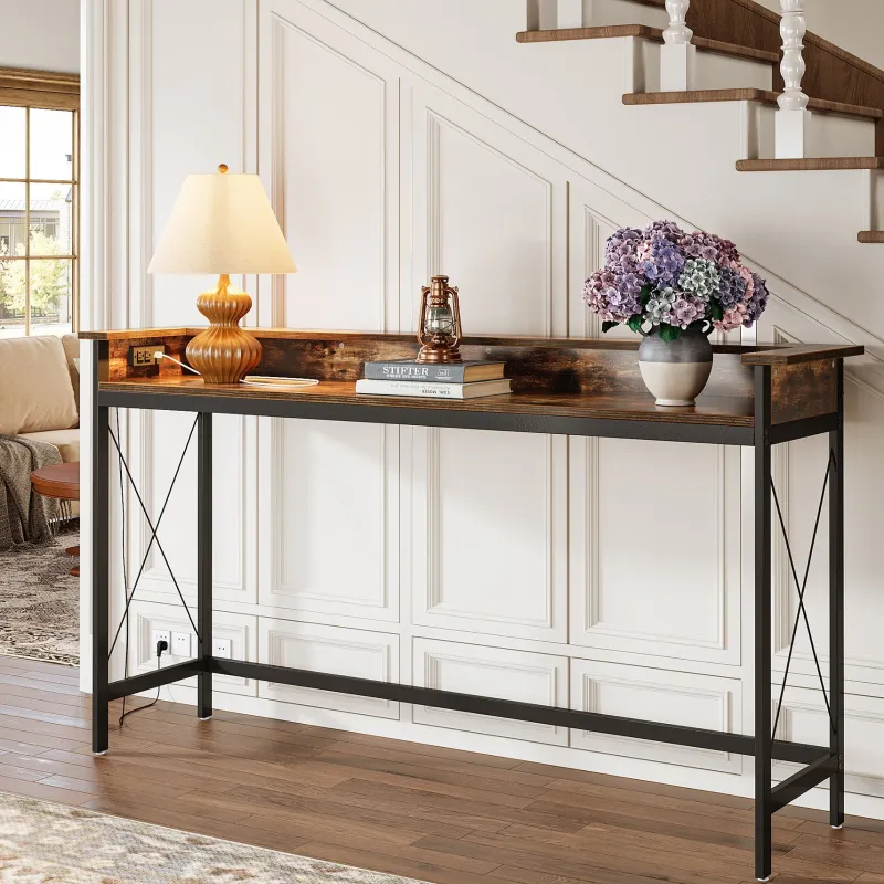 Tribesigns Console Tables|Console Tables*Industrial Console Table, 70.9" Sofa Table with Outlets and USB Ports