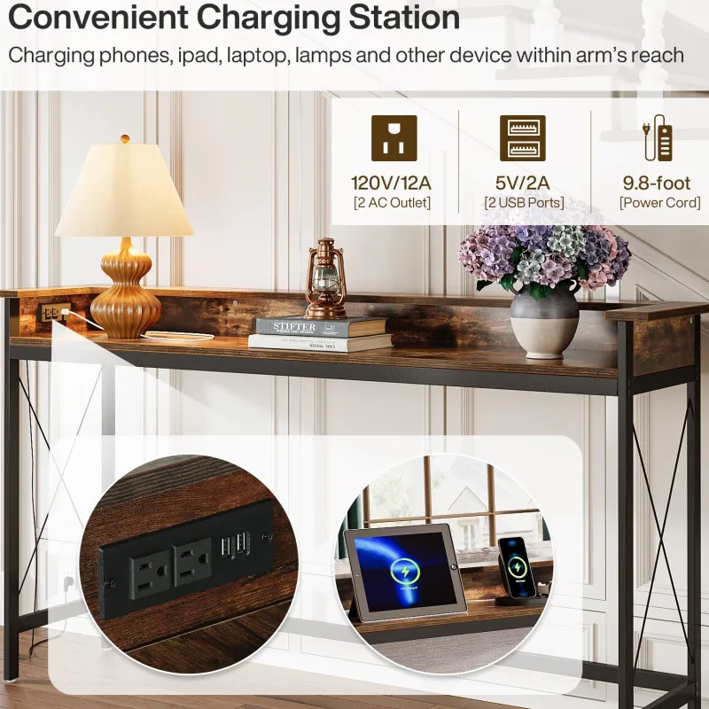 Tribesigns Console Tables|Console Tables*Industrial Console Table, 70.9" Sofa Table with Outlets and USB Ports