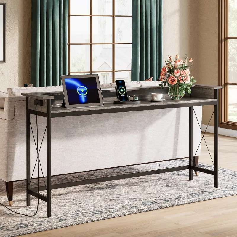 Tribesigns Console Tables|Console Tables*Industrial Console Table, 70.9" Sofa Table with Outlets and USB Ports