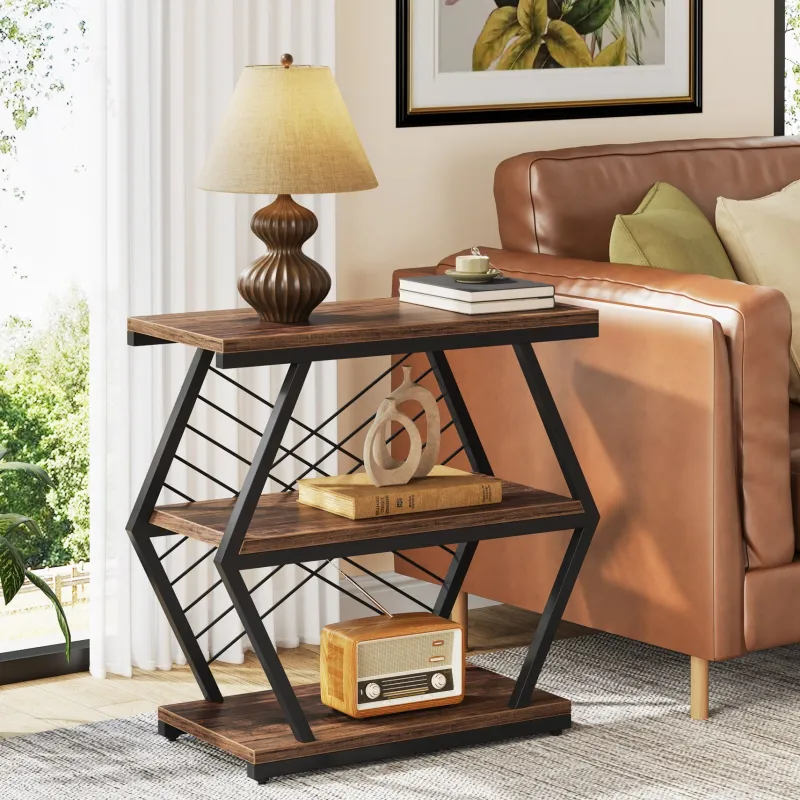 Tribesigns End & Side Tables*Industrial End Table Side Table with 3 Storage Shelves & Metal Frame