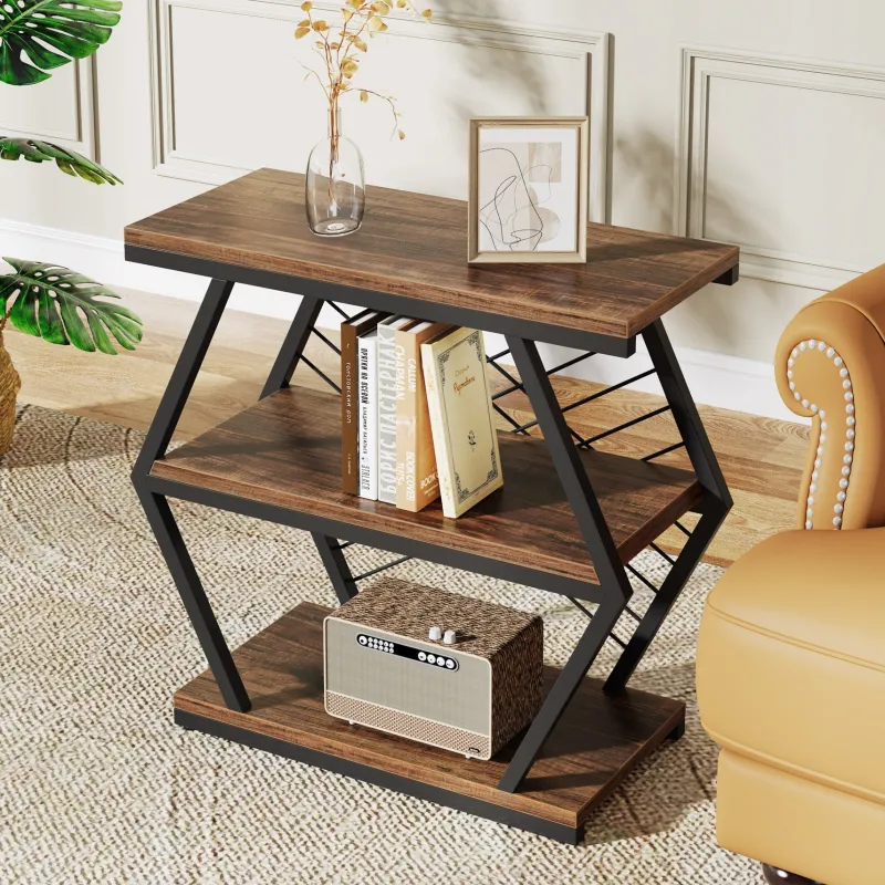 Tribesigns End & Side Tables*Industrial End Table Side Table with 3 Storage Shelves & Metal Frame