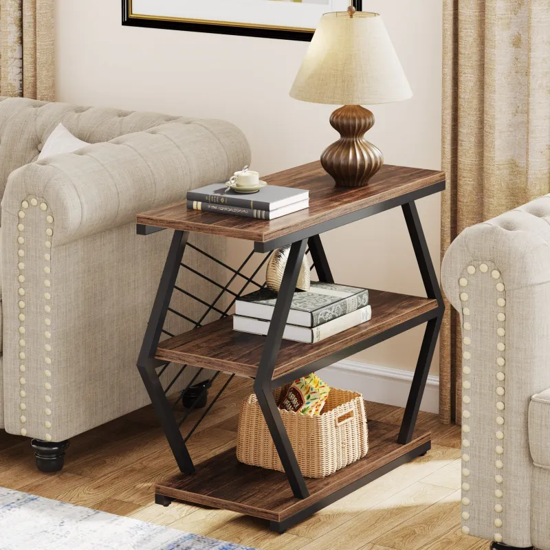 Tribesigns End & Side Tables*Industrial End Table Side Table with 3 Storage Shelves & Metal Frame