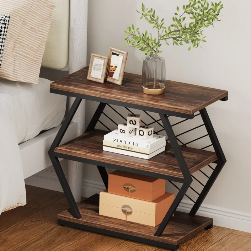 Tribesigns End & Side Tables*Industrial End Table Side Table with 3 Storage Shelves & Metal Frame