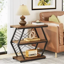 Tribesigns End & Side Tables*Industrial End Table Side Table with 3 Storage Shelves & Metal Frame