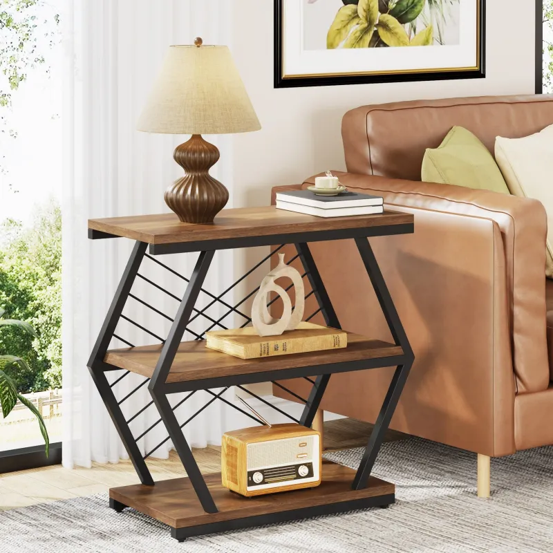 Tribesigns End & Side Tables*Industrial End Table Side Table with 3 Storage Shelves & Metal Frame