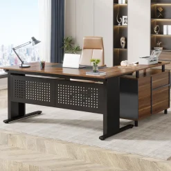 Tribesigns Desks*Industrial L - Shaped Desk, 63" Computer Executive Desk with File Cabinet
