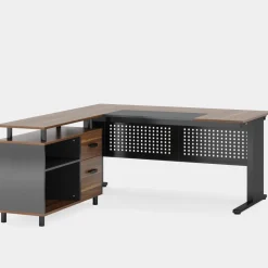 Tribesigns Desks*Industrial L - Shaped Desk, 63" Computer Executive Desk with File Cabinet