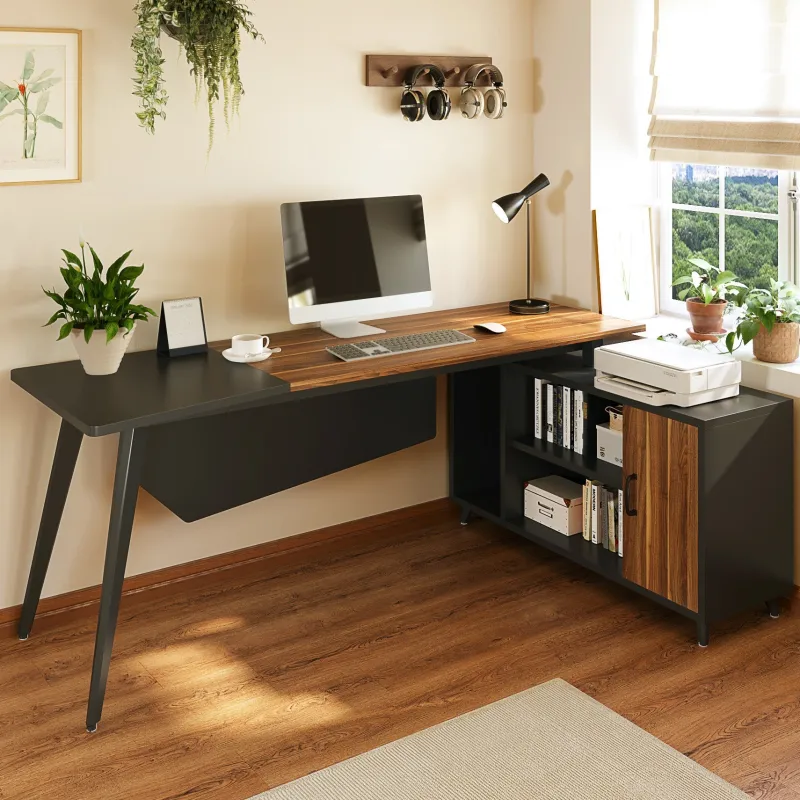 Tribesigns Desks*Industrial L-Shaped Desk, 78.74 Inch Executive Office Desk with File Cabinet