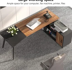 Tribesigns Desks*Industrial L-Shaped Desk, 78.74 Inch Executive Office Desk with File Cabinet