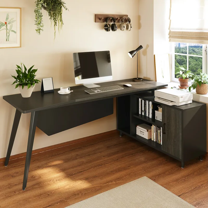 Tribesigns Desks*Industrial L-Shaped Desk, 78.74 Inch Executive Office Desk with File Cabinet