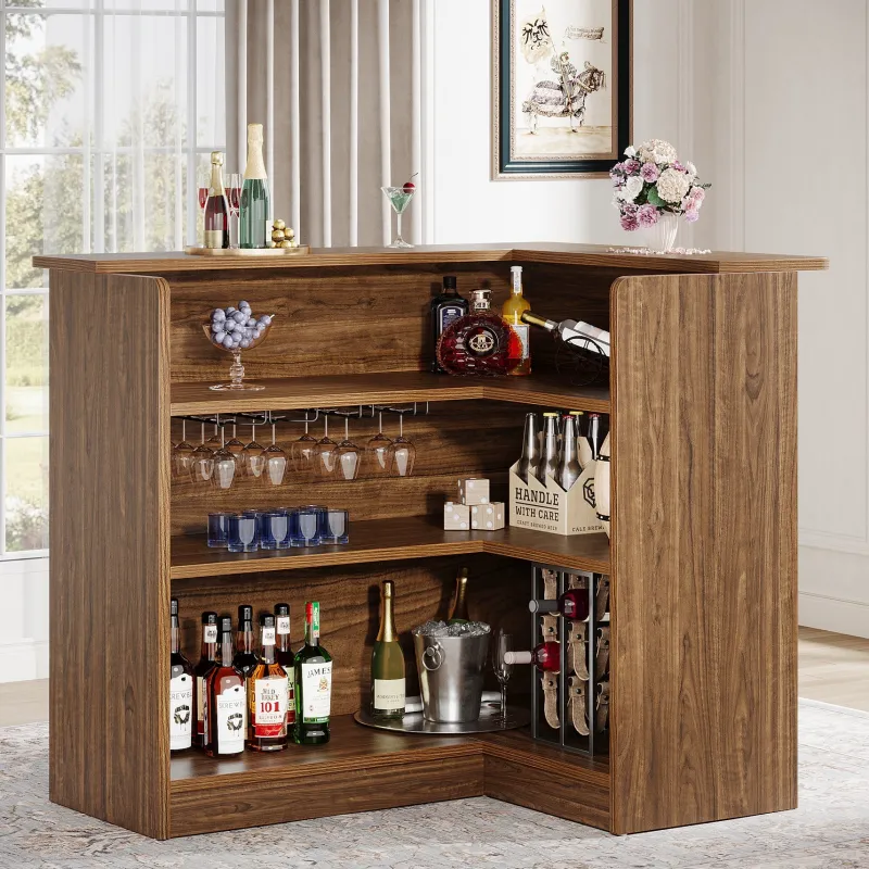 Tribesigns Bar Units*L - shaped Bar Table, 4 - tier Bar Cabinet Liquor Bar Units