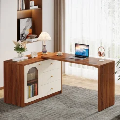 Tribesigns Desks*L - Shaped Computer Desk, Corner Office Desk with Reversible Storage Cabinet
