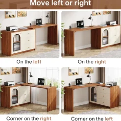 Tribesigns Desks*L - Shaped Computer Desk, Corner Office Desk with Reversible Storage Cabinet