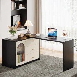 Tribesigns Desks*L - Shaped Computer Desk, Corner Office Desk with Reversible Storage Cabinet