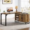 Tribesigns Desks*L - Shaped Executive Desk, 53" Farmhouse Computer Desk Corner Desk with Cabinet