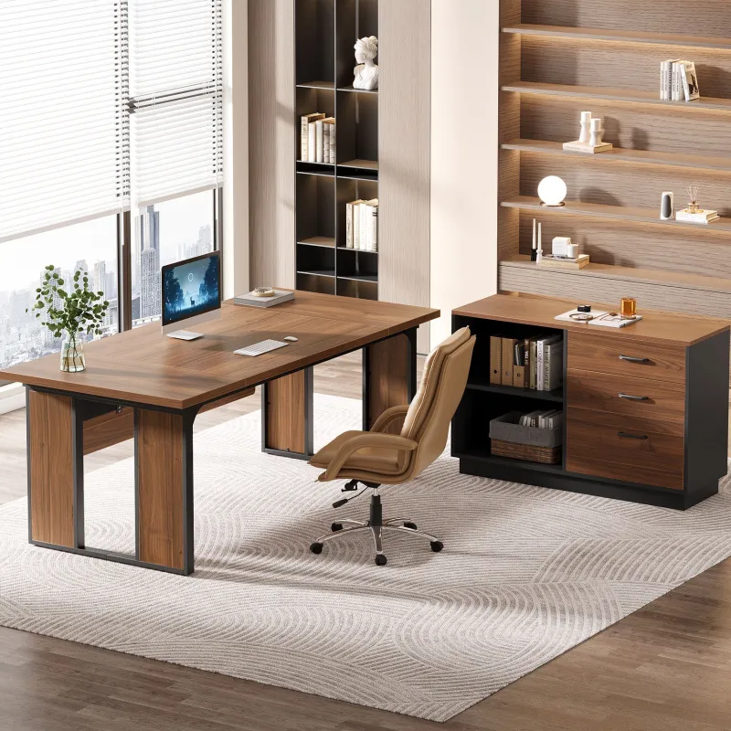 Tribesigns Desks*L - Shaped Executive Desk, 63" Computer Desk Workstation with File Cabinet