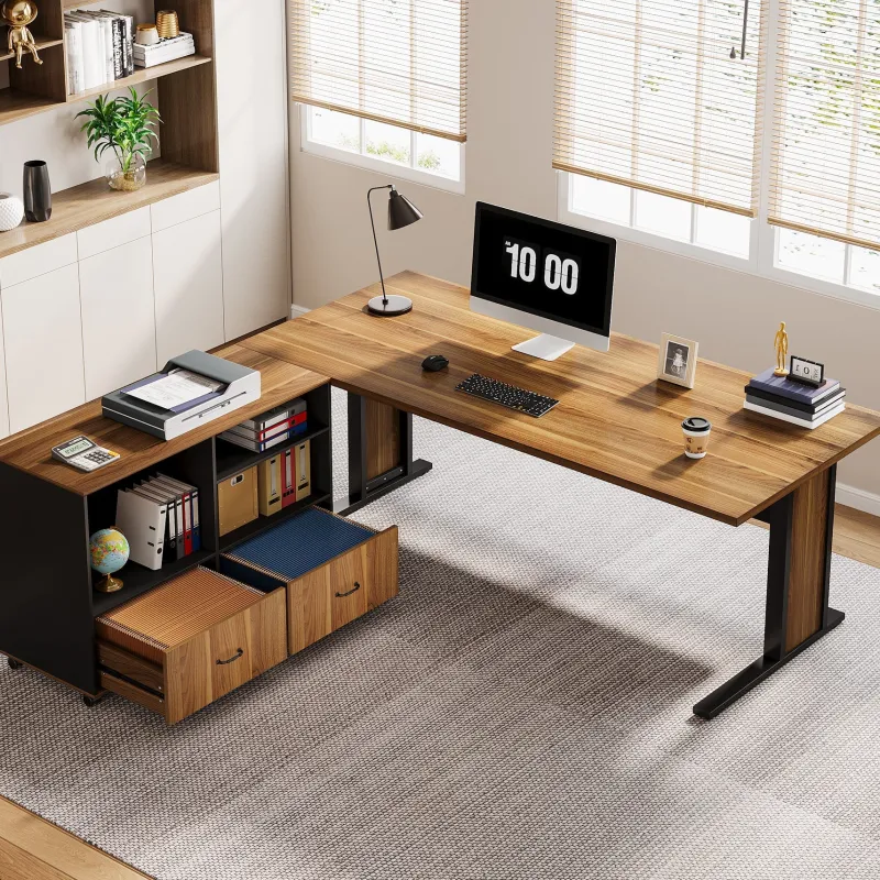 Tribesigns Desks*Large L - Shaped Desk, 63" Executive Computer Desk with Mobile File Cabinet