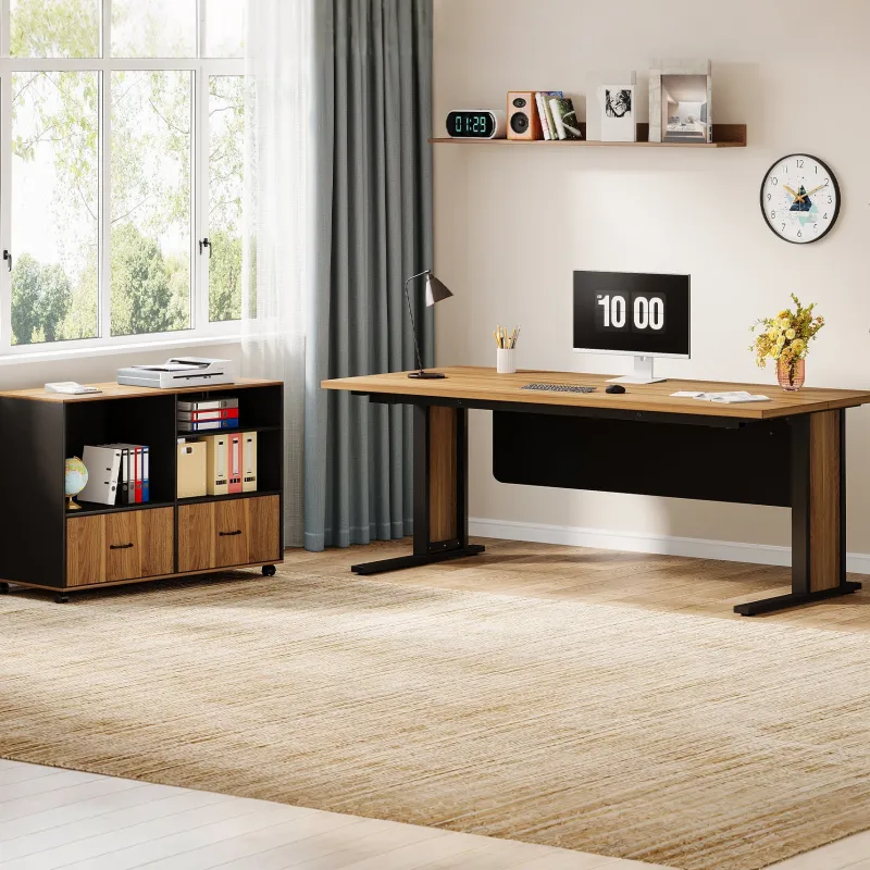 Tribesigns Desks*Large L - Shaped Desk, 63" Executive Computer Desk with Mobile File Cabinet