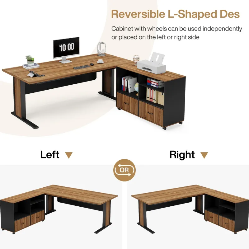 Tribesigns Desks*Large L - Shaped Desk, 63" Executive Computer Desk with Mobile File Cabinet
