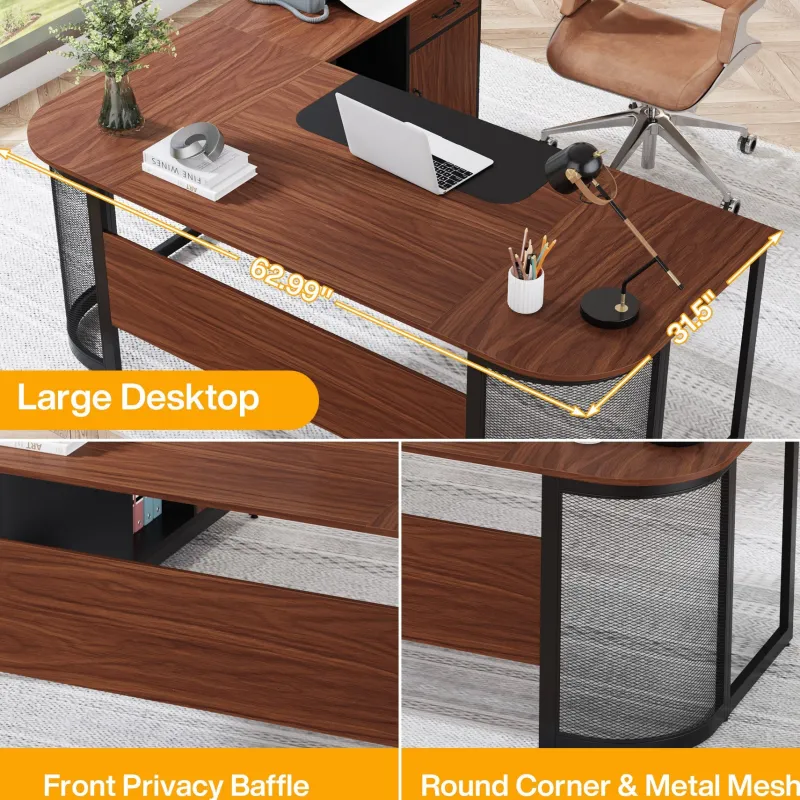 Tribesigns Desks*Large L-Shaped Desk, 63" Executive Desk with 31" Drawer Cabinet