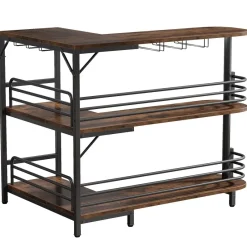 Tribesigns Bar Units*L-Shaped Bar Unit, 3 Tier Liquor Bar Table with Wine Glasses Holder