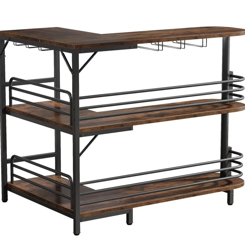 Tribesigns Bar Units*L-Shaped Bar Unit, 3 Tier Liquor Bar Table with Wine Glasses Holder