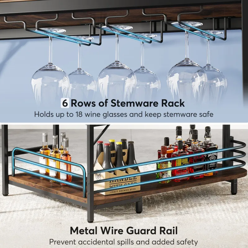 Tribesigns Bar Units*L-Shaped Bar Unit, 3 Tier Liquor Bar Table with Wine Glasses Holder