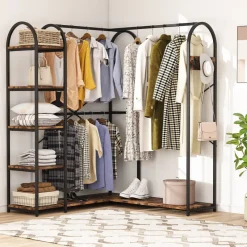 Tribesigns Closet Organizers|Clothes & Garment Racks*L-Shaped Clothes Rack, Corner Garment Rack with Storage Shelves