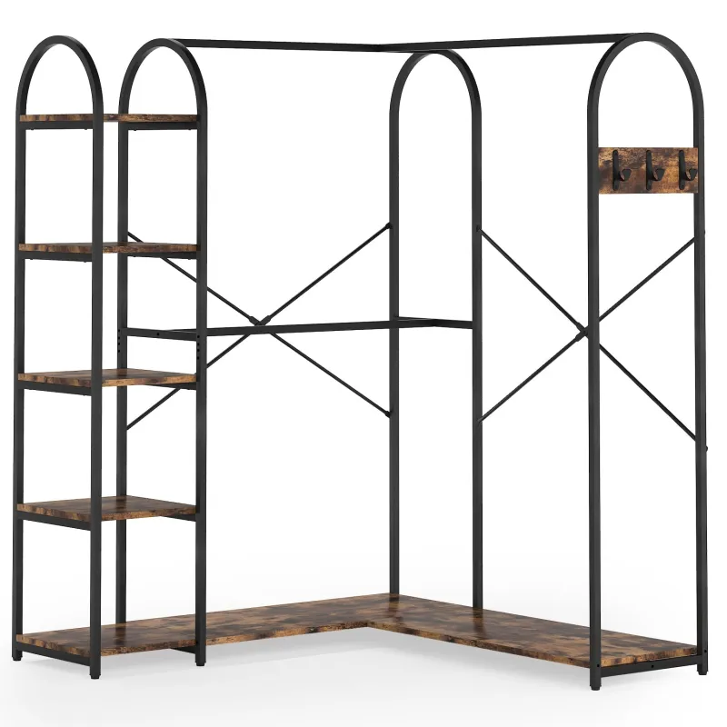 Tribesigns Closet Organizers|Clothes & Garment Racks*L-Shaped Clothes Rack, Corner Garment Rack with Storage Shelves