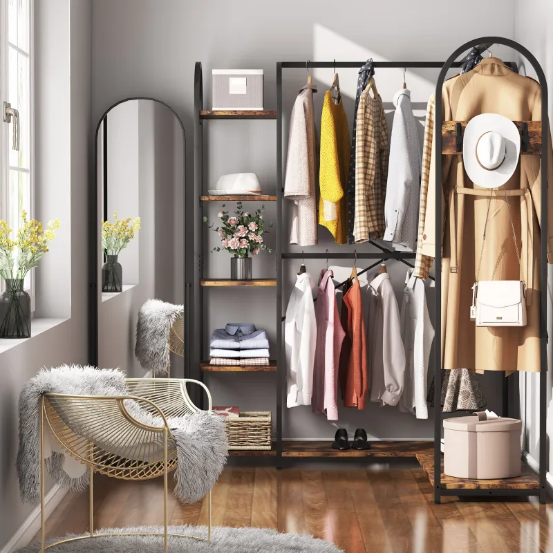 Tribesigns Closet Organizers|Clothes & Garment Racks*L-Shaped Clothes Rack, Corner Garment Rack with Storage Shelves