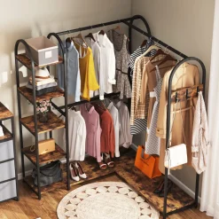 Tribesigns Closet Organizers|Clothes & Garment Racks*L-Shaped Clothes Rack, Corner Garment Rack with Storage Shelves