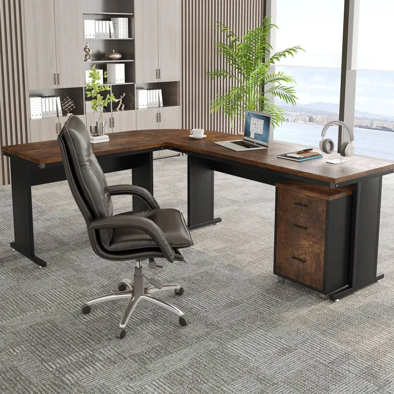 Tribesigns Desks*L-Shaped Desk, 83" Corner Executive Desk with Mobile File Cabinet