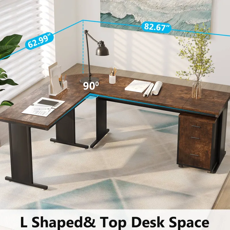 Tribesigns Desks*L-Shaped Desk, 83" Corner Executive Desk with Mobile File Cabinet