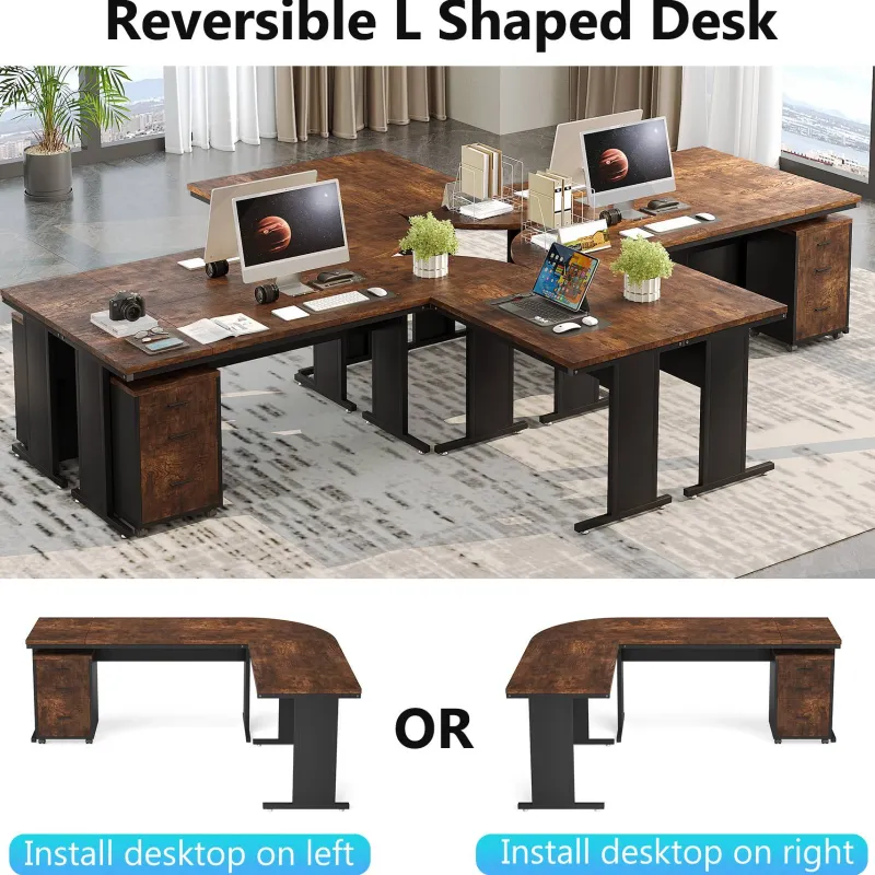 Tribesigns Desks*L-Shaped Desk, 83" Corner Executive Desk with Mobile File Cabinet