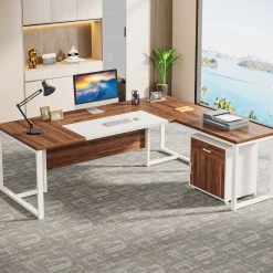 Tribesigns Desks*L-Shaped Desk, 70.8’’ Executive Desk with Mobile File Cabinet