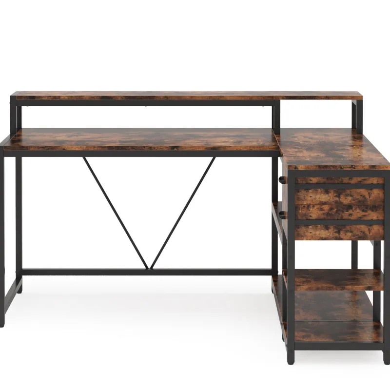 Tribesigns Desks*L-Shaped Desk, Industrial Corner Desk with Drawer & Storage Shelves