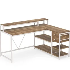 Tribesigns Desks*L-Shaped Desk, Industrial Corner Desk with Drawer & Storage Shelves