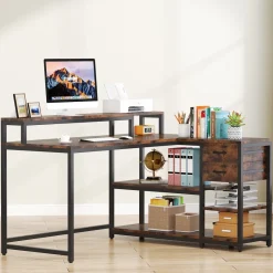 Tribesigns Desks*L-Shaped Desk, Industrial Corner Desk with Drawer & Storage Shelves