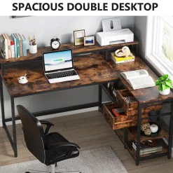 Tribesigns Desks*L-Shaped Desk, Industrial Corner Desk with Drawer & Storage Shelves