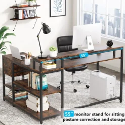Tribesigns Desks*L-Shaped Desk, Industrial Corner Desk with Drawer & Storage Shelves