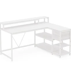 Tribesigns Desks*L-Shaped Desk, Industrial Corner Desk with Drawer & Storage Shelves