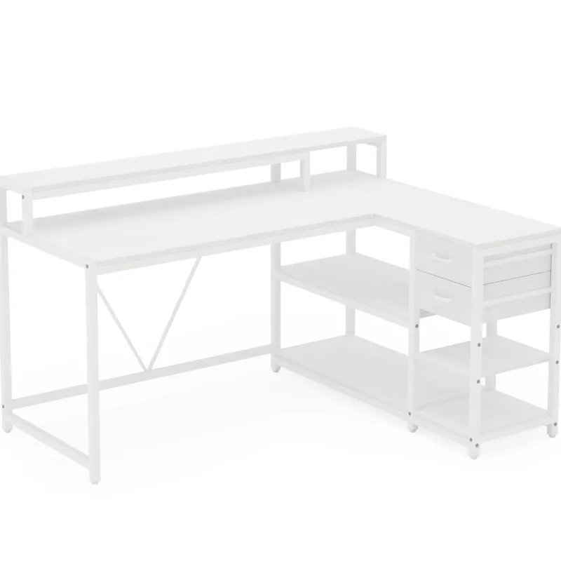 Tribesigns Desks*L-Shaped Desk, Industrial Corner Desk with Drawer & Storage Shelves