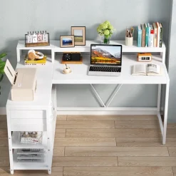 Tribesigns Desks*L-Shaped Desk, Industrial Corner Desk with Drawer & Storage Shelves