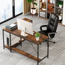 Tribesigns Desks*L-Shaped Desk, Reversible Corner Computer Desk with Storage Shelves