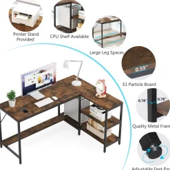 Tribesigns Desks*L-Shaped Desk, Reversible Corner Computer Desk with Storage Shelves